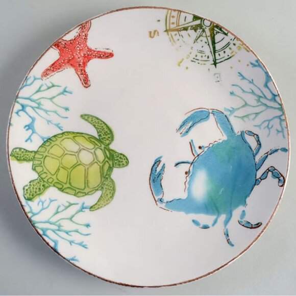 Set of 4 Papart Sea Life Nautical Sea Turtle Coastal Dinner Plates - Picture 1 of 4
